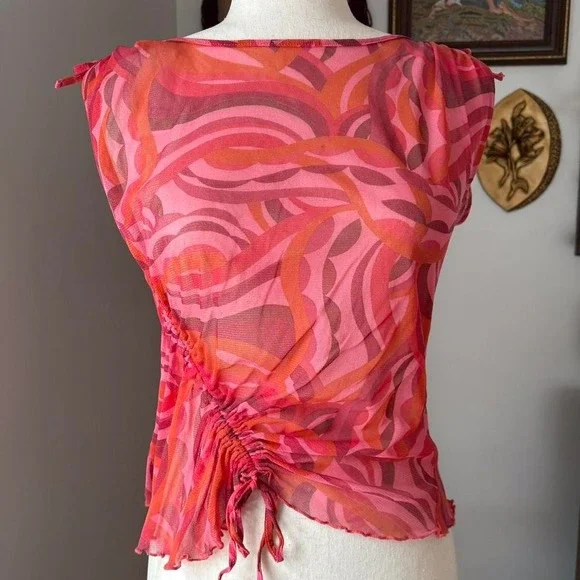 Abstract Ruched Mesh Blouse - Picture 4 of 5